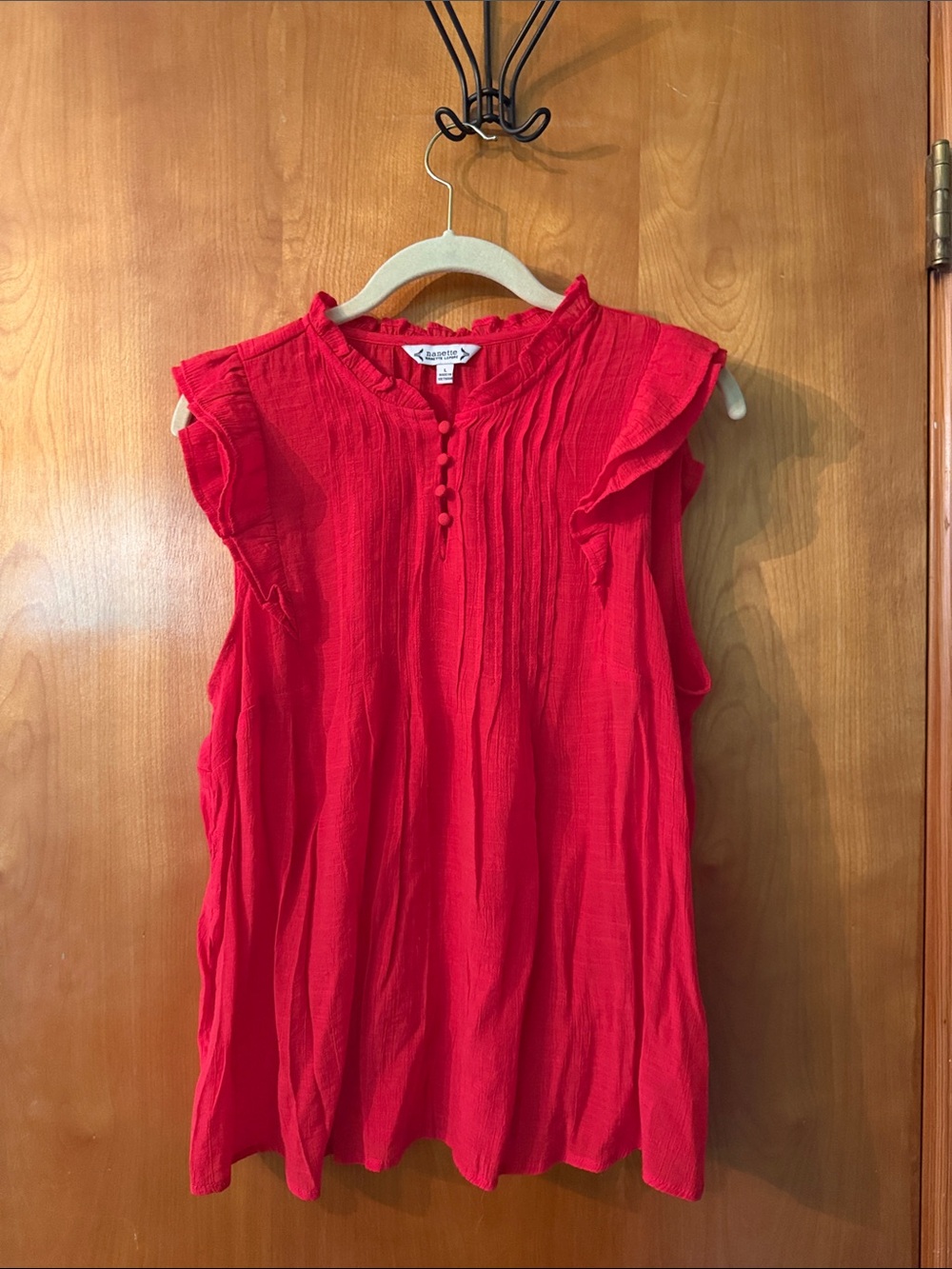 Nanette Lepore Red Ruffle Sleeve Button Front Top
